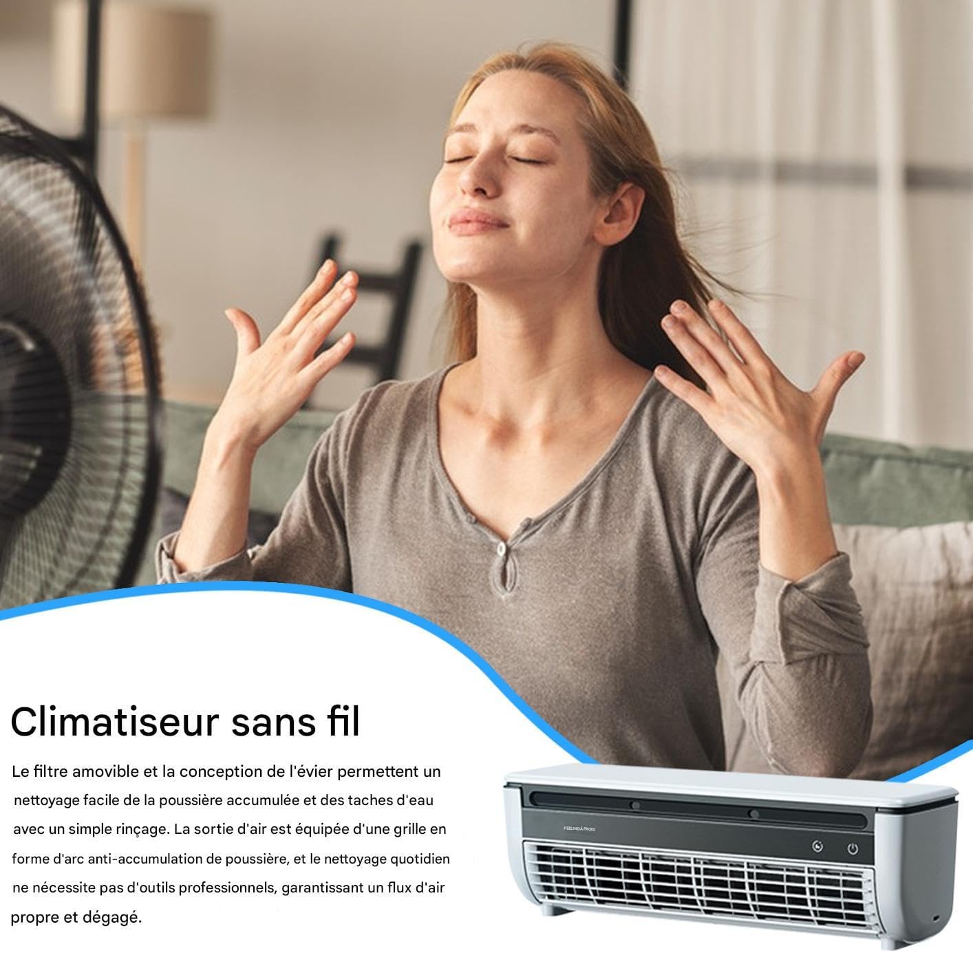  Générique Ventilateur Rafraîchisseur D'Air | Ventilateur D'Air Frais Pour Chambre à Coucher,Appareil De Ventilation Avec Fonction Chargeur Sans Fil Pour Usage Intérieur Extérieur Maison Voyage