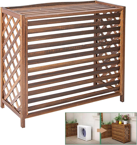 GENERIC Housse En Bois Pour Unité De Climatisation Et étagère Pour Plantes – Résistant Aux Intempéries, Au Vent, Au Soleil Pour La Protection Du Climatiseur Extérieur Et La Décoration De Jardin