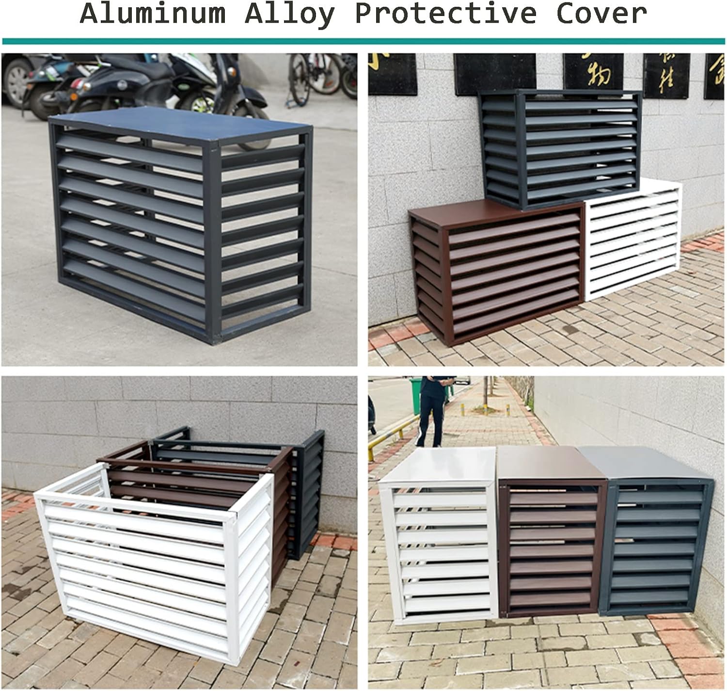  Housse Noire Pour Climatiseur Extérieur – Séparateur D'espace à Persiennes En Aluminium Pour Clôtures De Poubelles, Porte-fleurs Et Volets – Protection Et Décoration élégantes Pour Unité De