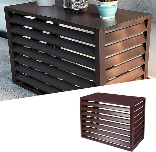 GENERIC Housse De Protection Pour Climatiseur D'extérieur à 4 Panneaux, Boîtier En Aluminium Pour Climatiseur, Pompe à Chaleur, Poubelle Et Support De Fleurs, Résistante Aux Intempéries (marron, 100 X 50 X 70