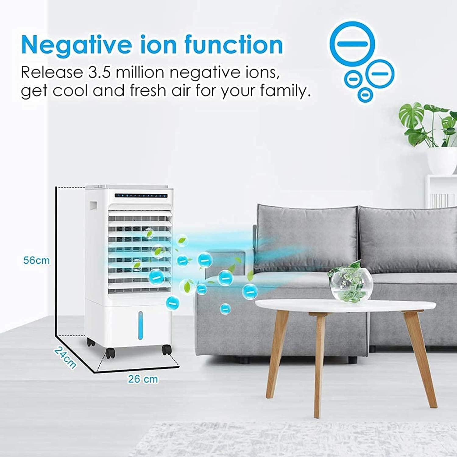  Refroidisseur D'air Portable, Purificateur De Ventilateur De Climatiseur Mobile, Humidificateur Avec Roues Et Double Réservoir D'eau De 5 L, 3 Modes, 3 Vitesses, Télécommande