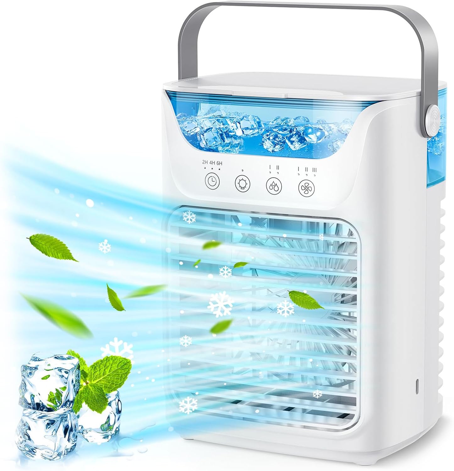  Fockety Climatiseur Portable, 4 Sur 1 Refroidisseur D'air évaporatif Avec 3 Vitesses, 2/4 / 6H Timer, 2 Brume Et 7 Nuits, 700 ML Ventilateur De Refroidissement Pour Chambre, Maison,