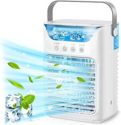  Fockety Climatiseur Portable, 4 Sur 1 Refroidisseur D'air évaporatif Avec 3 Vitesses, 2/4 / 6H Timer, 2 Brume Et 7 Nuits, 700 ML Ventilateur De Refroidissement Pour Chambre, Maison,