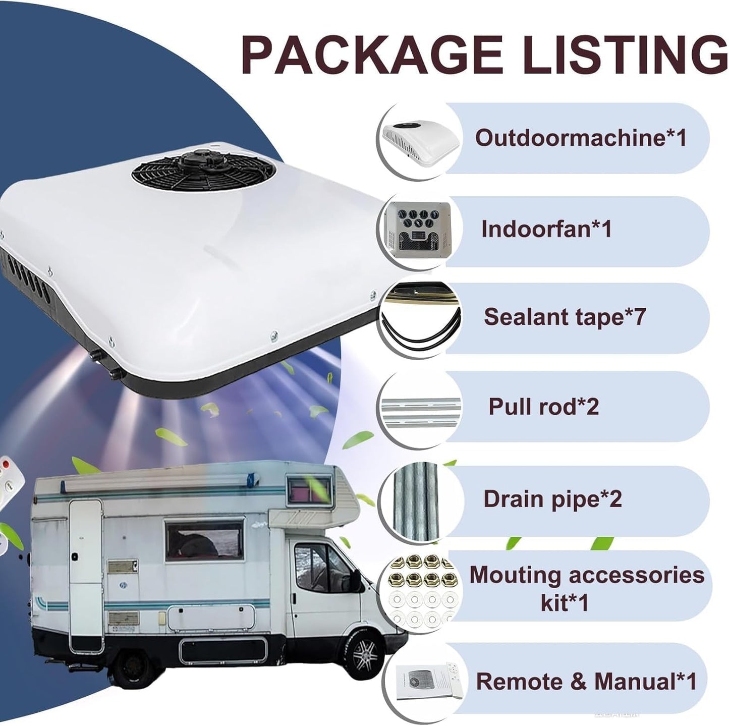 GENERIC Climatiseur De Toit 9500 BTU Pour Camping-car, Camion, Bateau, Caravane – Unité De Refroidissement Et De Chauffage Silencieuse à Faible Puissance Avec Compresseur De Rouleau