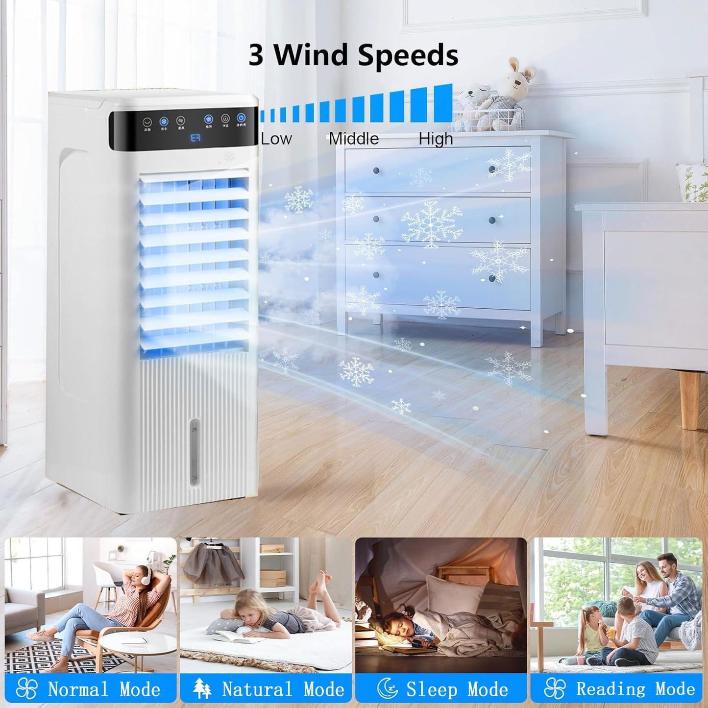 GENERIC Réservoir De Refroidissement à évaporation Portable 5L, Télécommande Et Minuterie, Pivotant à 120°, Calme Pour Le Bureau De La Chambre, Refroidissement Efficace En été
