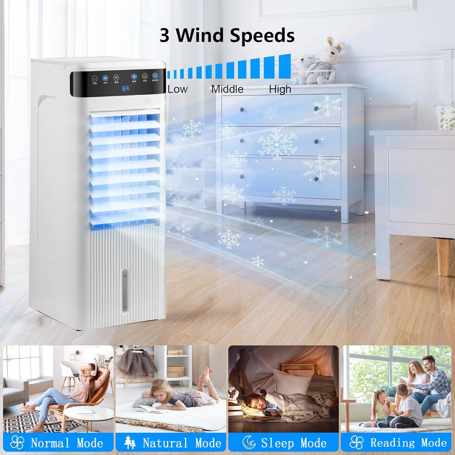 GENERIC Réservoir De Refroidissement à évaporation Portable 5L, Télécommande Et Minuterie, Pivotant à 120°, Calme Pour Le Bureau De La Chambre, Refroidissement Efficace En été