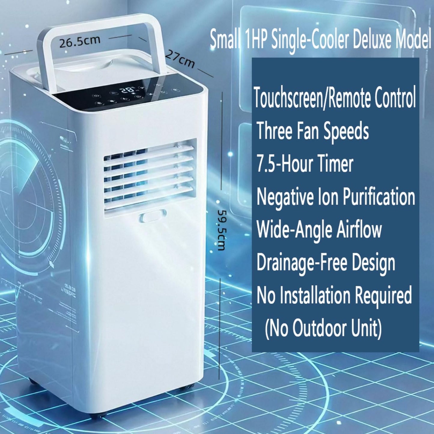  7000 BTU Climatiseur Portable Pour Grandes Pièces Et Chambres Jusqu'à 300 Sq.Ft Ultra Silencieux 30dB Smart AC Unit Ventilateur De Refroidissement Avec Ventilateur De Déshumidificateur Mode De Sommeil