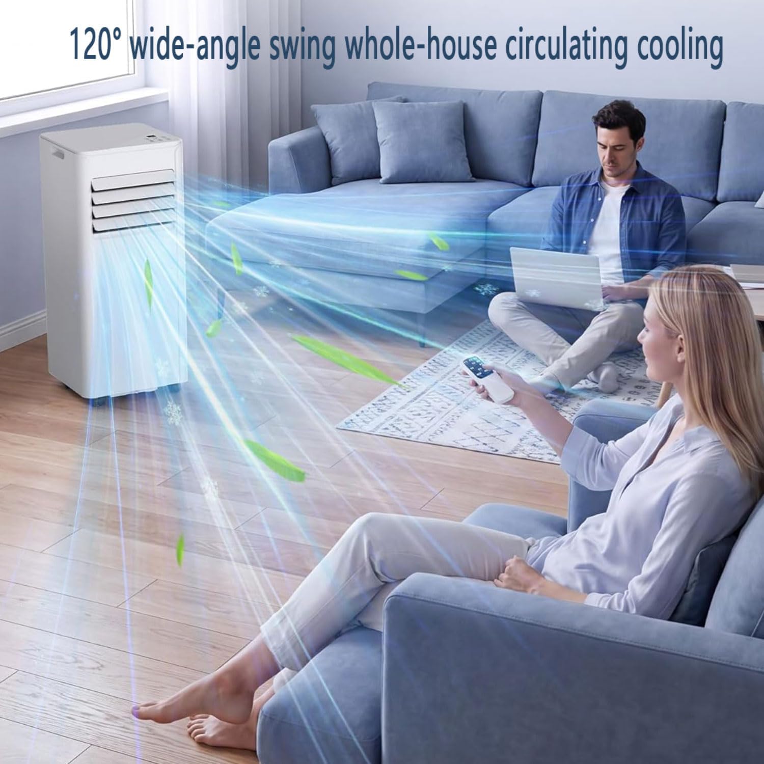  Climatisation Portable Refroidit Jusqu'à 350 Sq.Ft., Smart AC Avec Télécommande, Ventilateur Silencieux, Modes De Sommeil, Minuterie 24H, Kits De Fenêtre Pour La Maison Ou Le Bureau