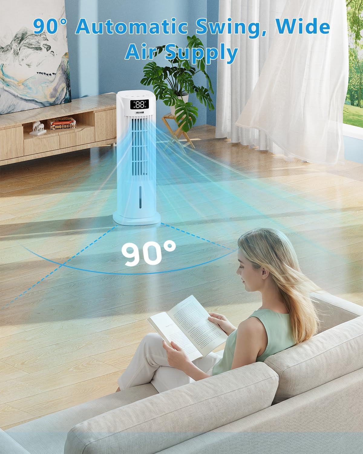  Rafraîchisseur D'Air 4 En 1, Climatiseur Mobile Avec 6 Vitesses Et 2 Modes, Oscillation 90°, Minuterie 12H, Télécommande, Portable, Silencieux, Pour La Maison Et Le Bureau