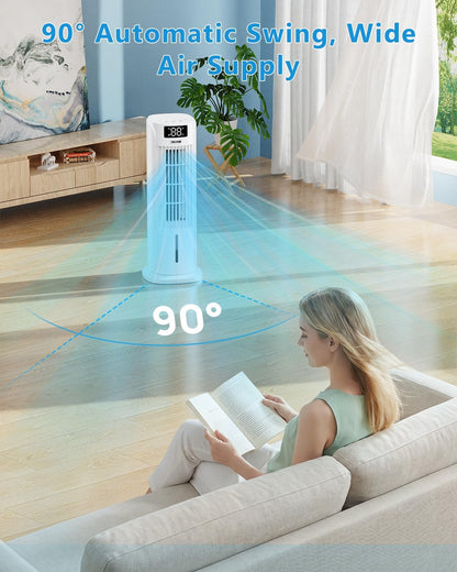  Rafraîchisseur D'Air 4 En 1, Climatiseur Mobile Avec 6 Vitesses Et 2 Modes, Oscillation 90°, Minuterie 12H, Télécommande, Portable, Silencieux, Pour La Maison Et Le Bureau