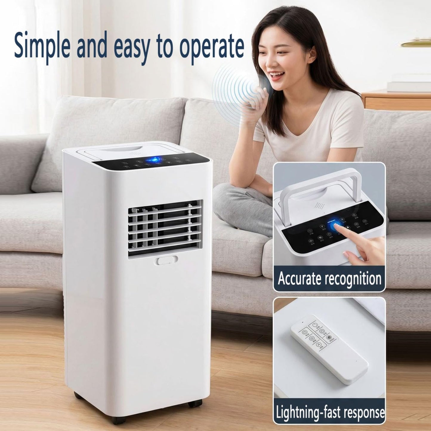  7000 BTU Climatiseur Portable Pour Grandes Pièces Et Chambres Jusqu'à 300 Sq.Ft Ultra Silencieux 30dB Smart AC Unit Ventilateur De Refroidissement Avec Ventilateur De Déshumidificateur Mode De Sommeil