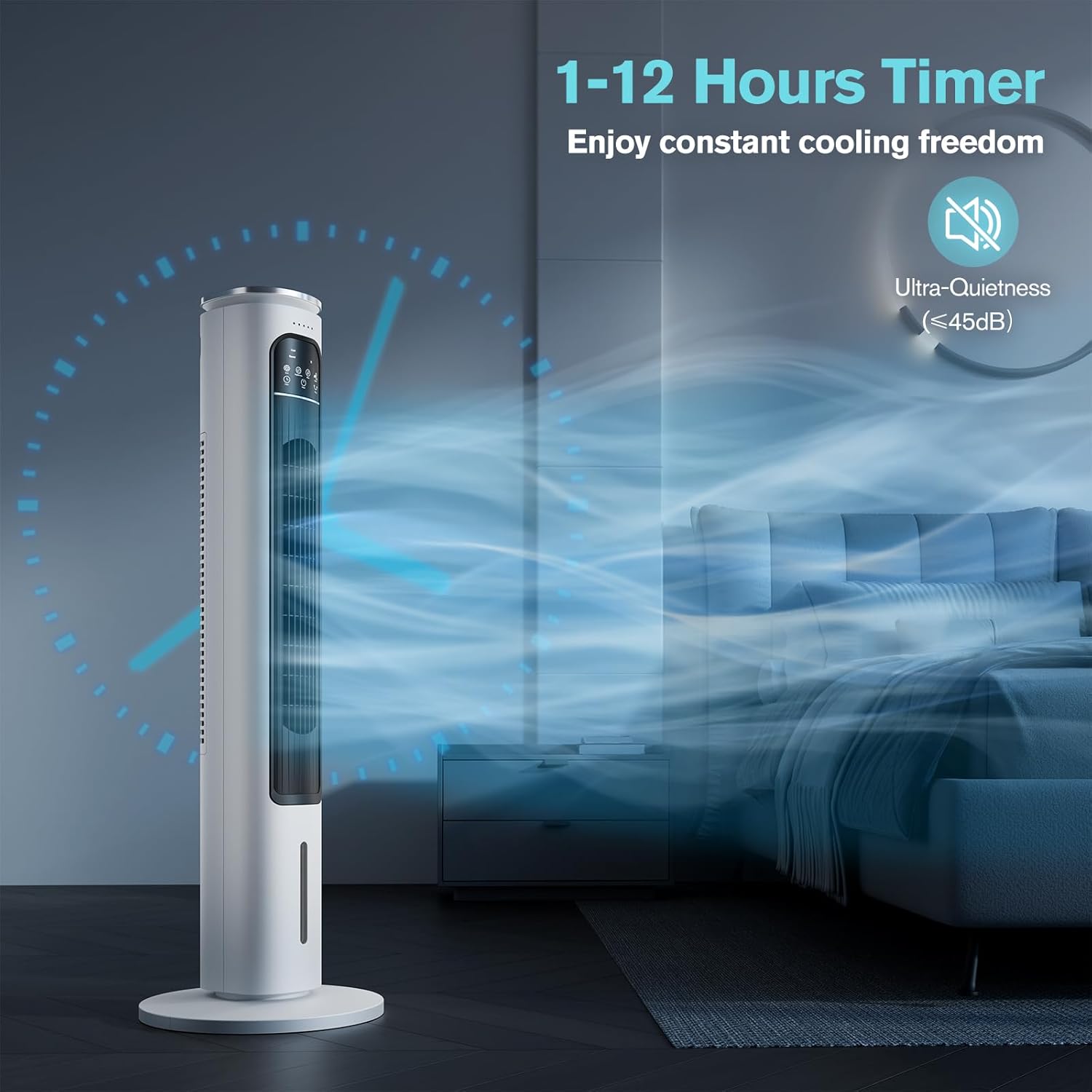  Climatiseur Portable Sans Ventilation, Réservoir D'eau De 1200 Ml Et 4 Glacières, Facile à Nettoyer, Ventilateur Tour Portable Pour Bureau, Cuisine, Salon06