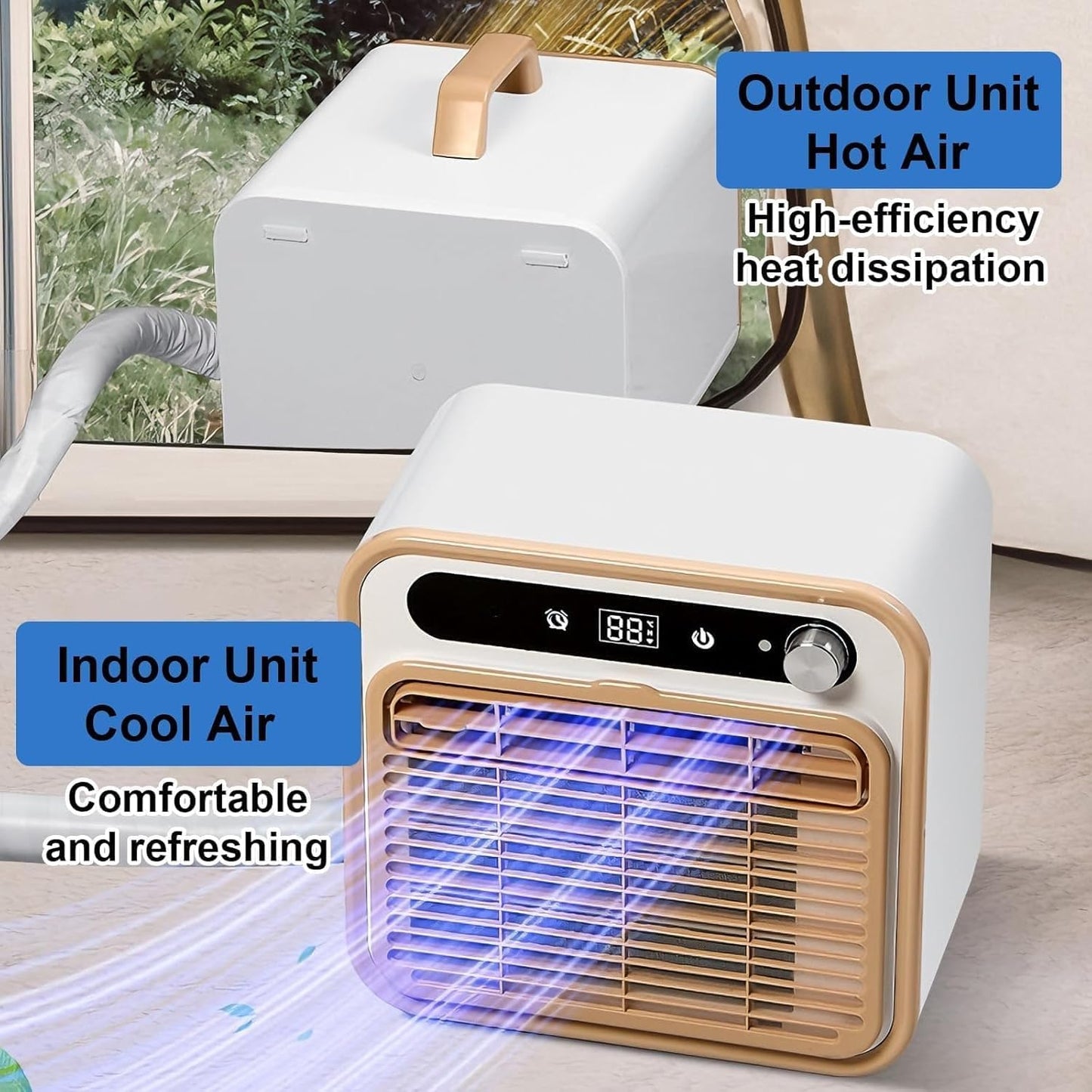  Split Portable AC 1500W Unité De Refroidissement Silencieux, Télécommande WiFi, 12h Minuterie, Léger 13kg Pour Camping RV Utilisation Intérieure, Flux D'air Rapide