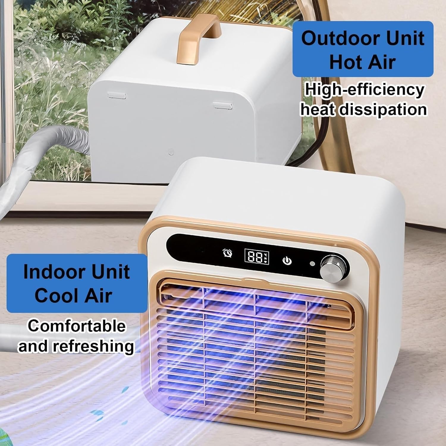  Split Portable AC 1500W Unité De Refroidissement Silencieux, Télécommande WiFi, 12h Minuterie, Léger 13kg Pour Camping RV Utilisation Intérieure, Flux D'air Rapide