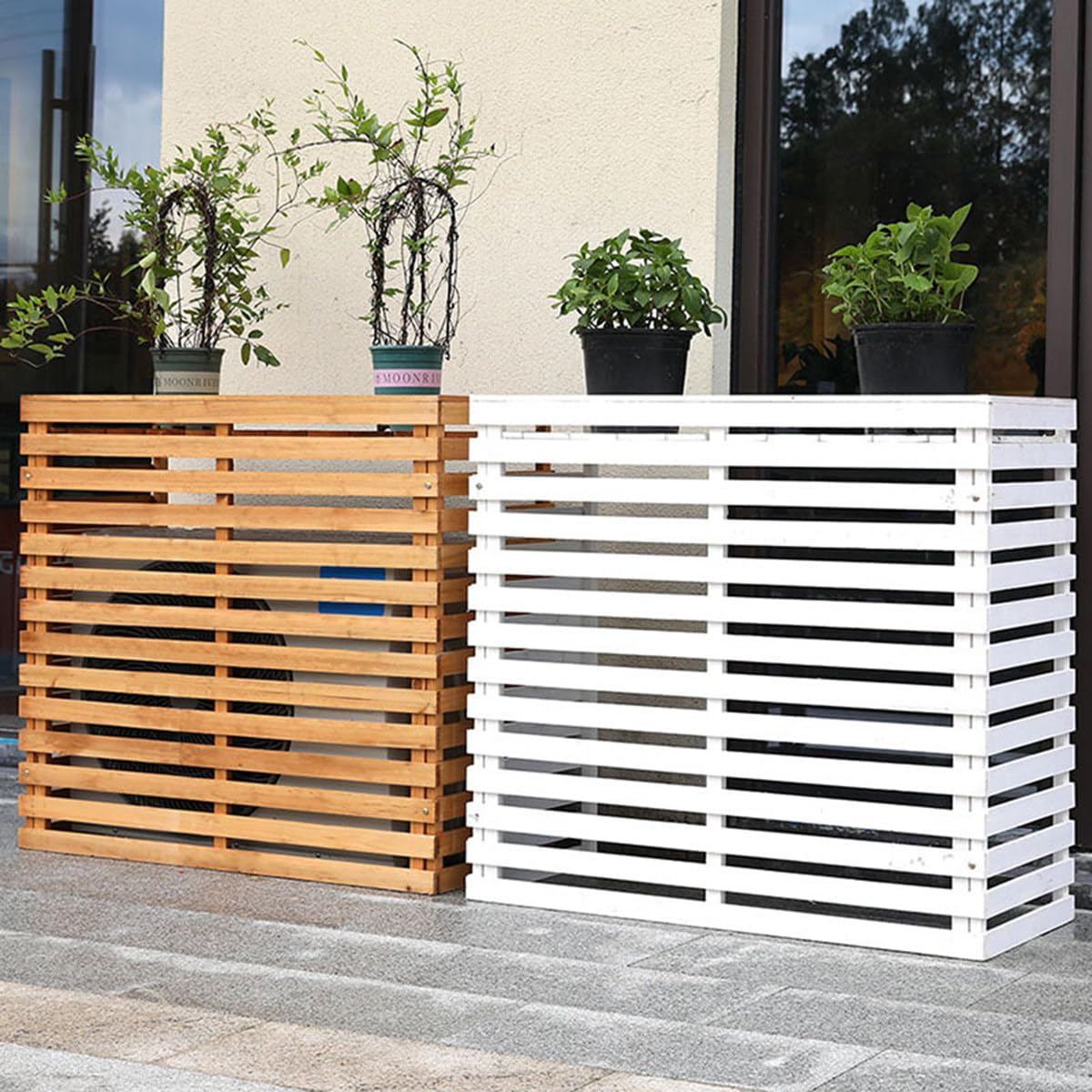 GENERIC Housse De Climatiseur D'extérieur En Bois Massif à Persiennes Avec Capote Résistante Aux Intempéries Et Support De Fleurs 105 X 45 X 95 Cm Et Design élégant
