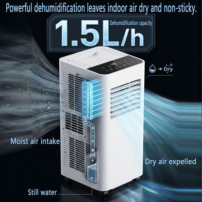  7000 BTU Climatiseur Portable Pour Grandes Pièces Et Chambres Jusqu'à 300 Sq.Ft Ultra Silencieux 30dB Smart AC Unit Ventilateur De Refroidissement Avec Ventilateur De Déshumidificateur Mode De Sommeil