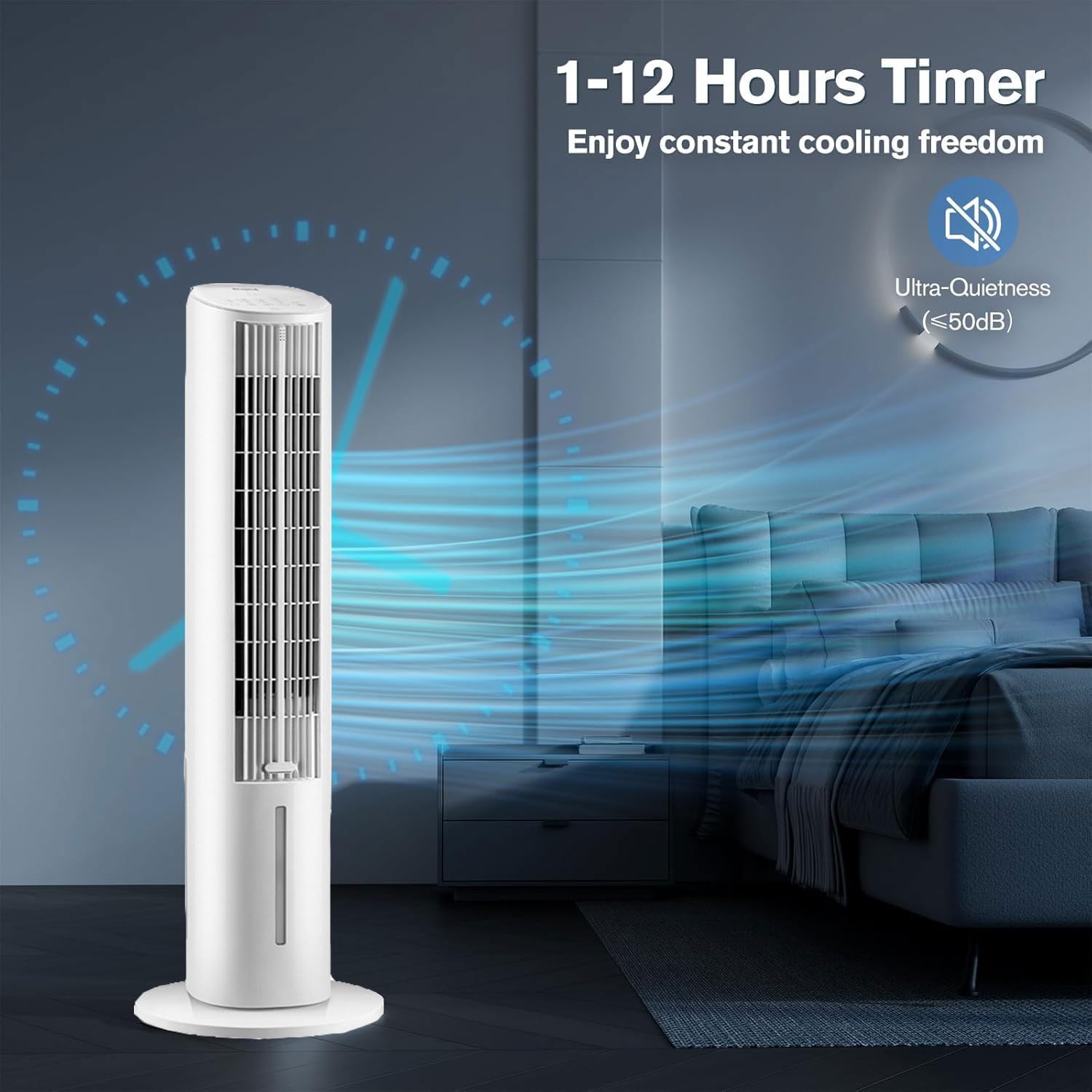 GENERIC Refroidisseur D'air évaporatif Portable Avec Télécommande, 4L Tank & Ice Packs, 12H Timer, Ventilateur De Tour Oscillante Silencieux Pour Chambre à Coucher, Bureau, Refroidissement à La Maison