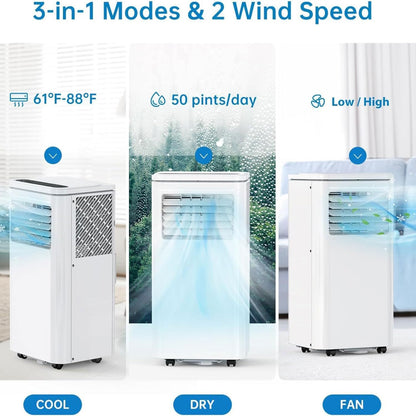  Climatisation Portable Refroidit Jusqu'à 350 Sq.Ft., Smart AC Avec Télécommande, Ventilateur Silencieux, Modes De Sommeil, Minuterie 24H, Kits De Fenêtre Pour La Maison Ou Le Bureau