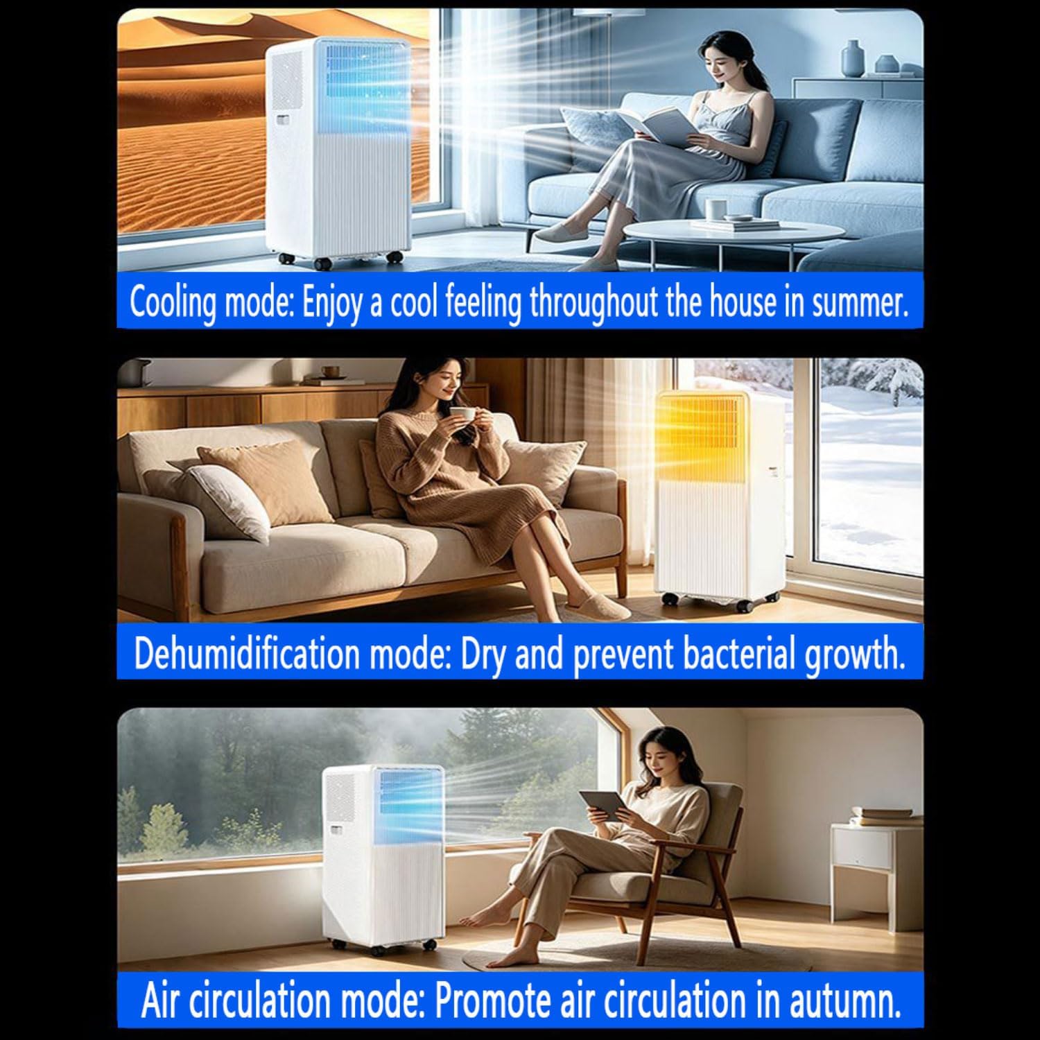  Unité De Climatisation Portable Avec Télécommande, Minuterie 24h, Déshumidificateur Cool Et Modes Ventilateur Pour Les Chambres Jusqu'à 300sq.ft, Kit De Fenêtre Complète Pour Les Chambres