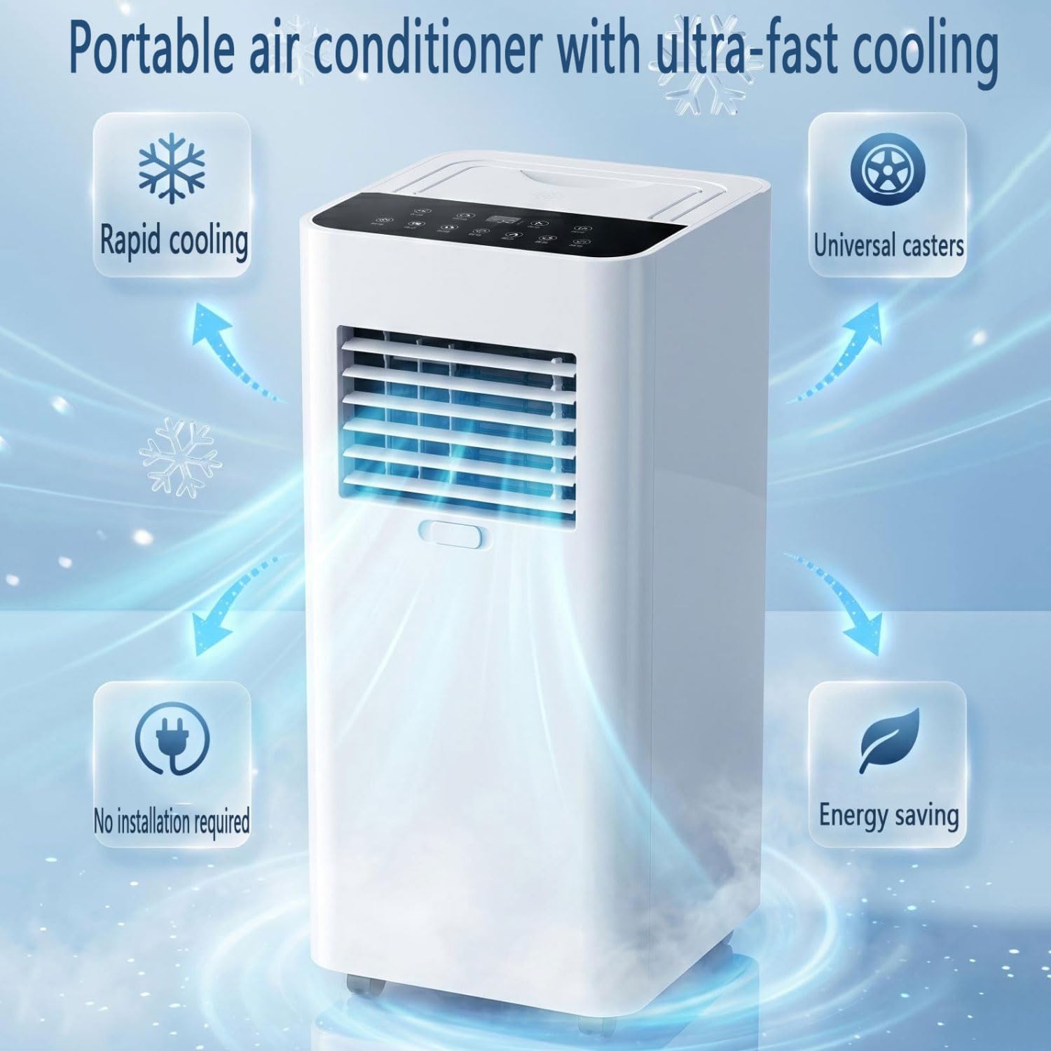  7000 BTU Climatiseur Portable Pour Grandes Pièces Et Chambres Jusqu'à 300 Sq.Ft Ultra Silencieux 30dB Smart AC Unit Ventilateur De Refroidissement Avec Ventilateur De Déshumidificateur Mode De Sommeil