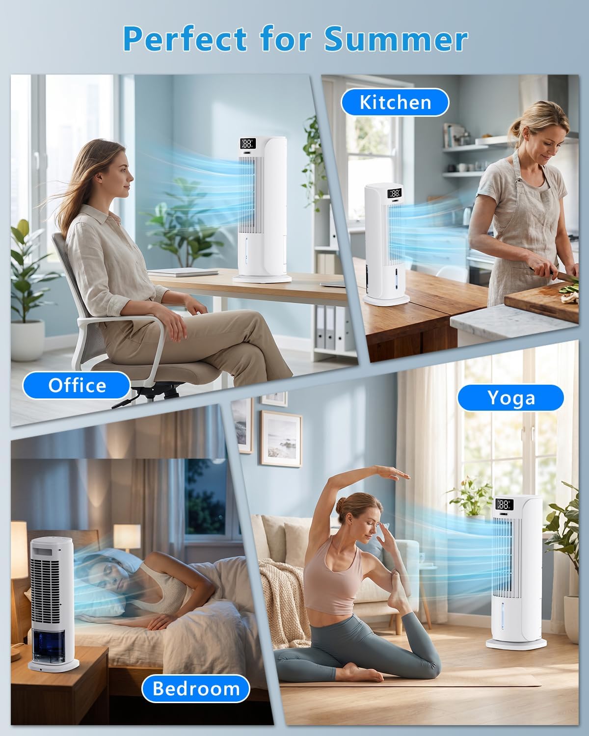  Rafraîchisseur D'Air 4 En 1, Climatiseur Mobile Avec 6 Vitesses Et 2 Modes, Oscillation 90°, Minuterie 12H, Télécommande, Portable, Silencieux, Pour La Maison Et Le Bureau
