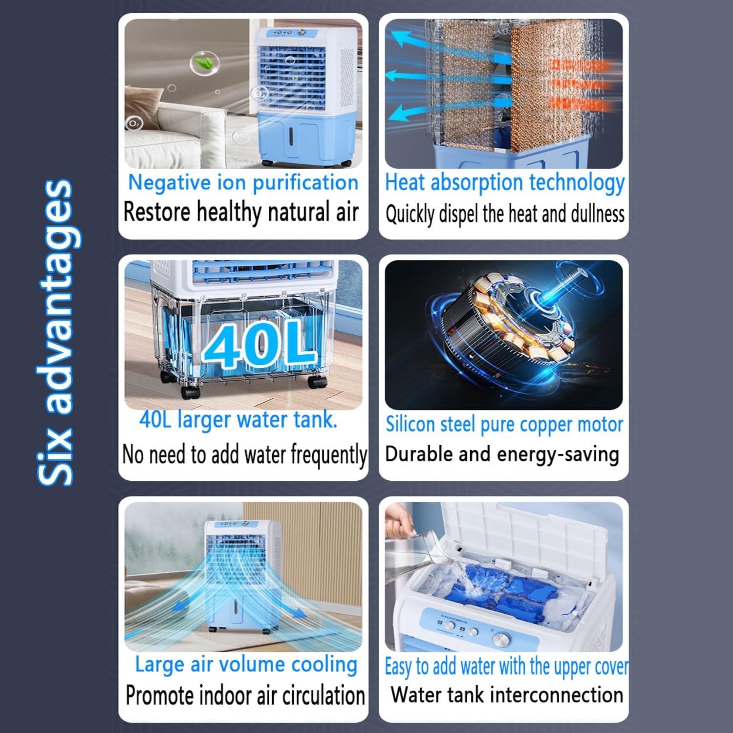 GENERIC Réservoir De Refroidisseur évaporatif 40L, Climatisation Portable Avec Télécommande, Pivotant à 120°, Calme Jusqu'à 40dB, Idéal Pour Le Garage, La Cour Et Le Commerce, Aucun Tuyau Requis