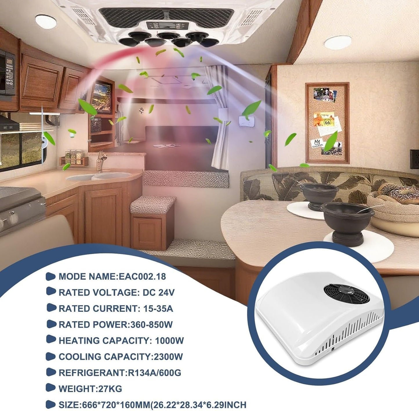 GENERIC Climatiseur De Toit 9500 BTU Pour Camping-car, Camion, Bateau, Caravane – Unité De Refroidissement Et De Chauffage Silencieuse à Faible Puissance Avec Compresseur De Rouleau