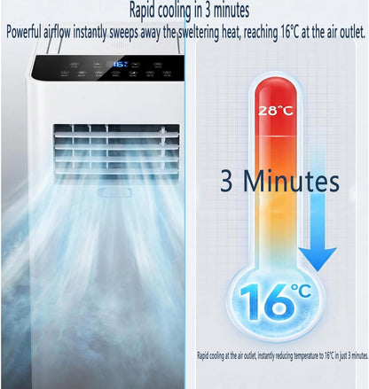  7000 BTU Climatiseur Portable Pour Grandes Pièces Et Chambres Jusqu'à 300 Sq.Ft Ultra Silencieux 30dB Smart AC Unit Ventilateur De Refroidissement Avec Ventilateur De Déshumidificateur Mode De Sommeil