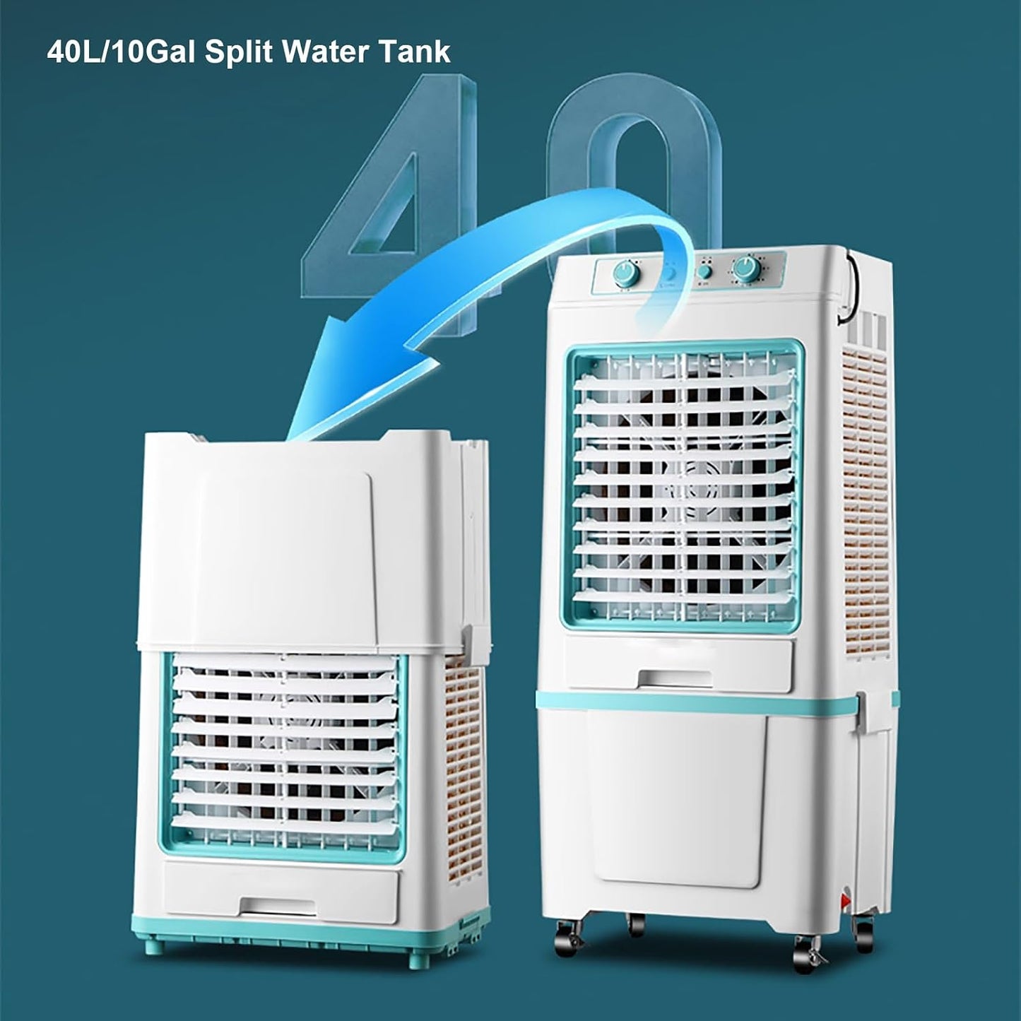  Climatiseur Mobile, Refroidisseur D'air 3 En 1, Réservoir De 40 L, 4 Packs De Glace, 3 Modes Et 3 Vitesses, Climatiseur Mobile Sans Evacuation, 110 Cm