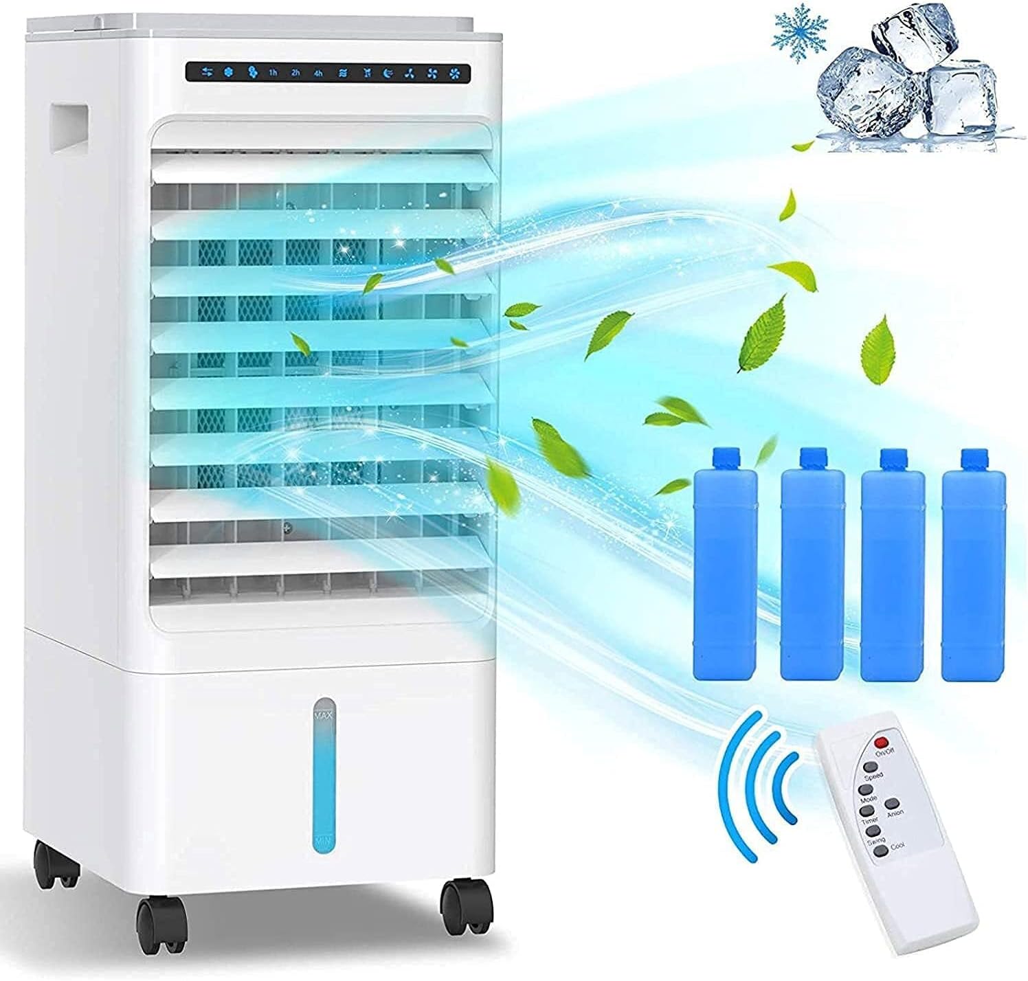  Refroidisseur D'air Portable, Purificateur De Ventilateur De Climatiseur Mobile, Humidificateur Avec Roues Et Double Réservoir D'eau De 5 L, 3 Modes, 3 Vitesses, Télécommande