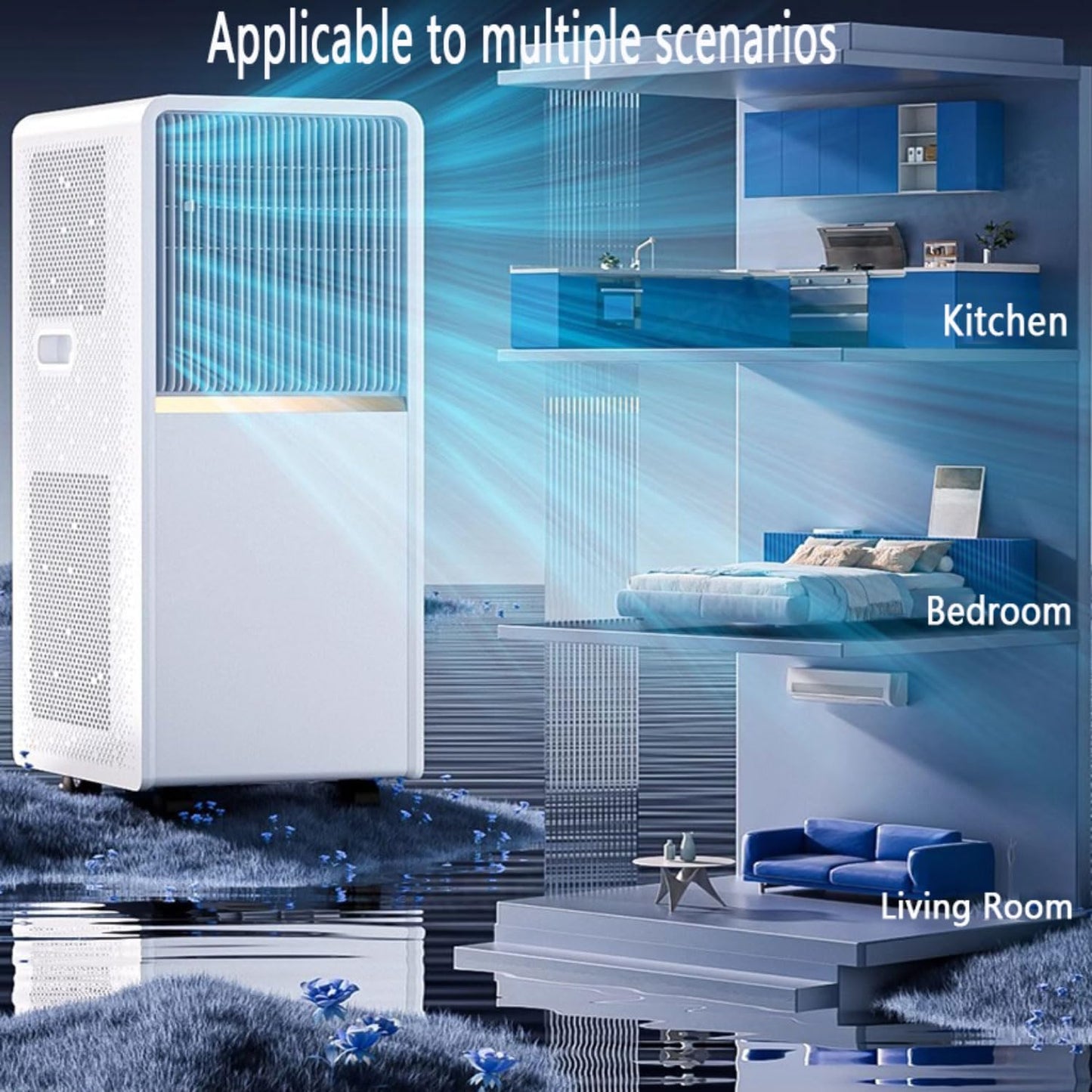  Climatiseur Portable Pour Grande Pièce, Unité Intelligente Avec Kit De Télécommande Et De Fenêtre, Refroidissement Rapide Et Déshumidificateur, Mode De Sommeil Silencieux, Oscillation 120 °