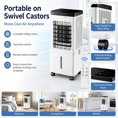  Climatiseur Portable Avec Réservoir 15 L Amovible, Climatiseur Mobile Sans Évacuation, 3 Vitesses, Climatisation Mobile Avec Minuterie 7,5 H Pour Maison Et Bureau