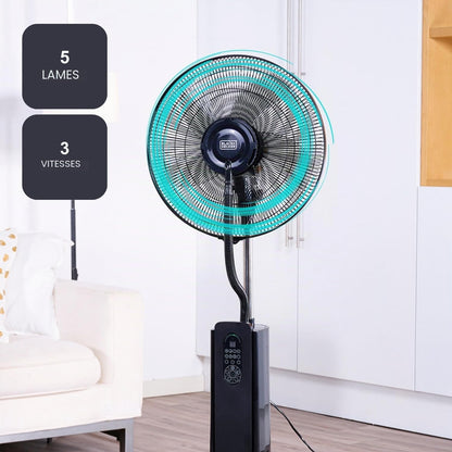 Black & Decker BLACK+DECKER - Ventilateur Sur Pied BXMF75E + 75W | 3 Vitesses | Écran Digital | Oscillant | Télécommande | Brumisateur