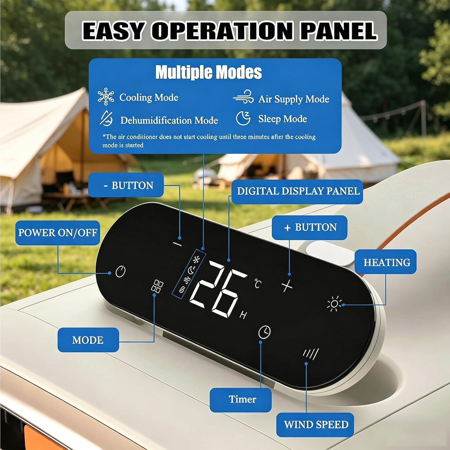  Climatiseur Portable,Climatiseur De Camping Réversible,Température De Refroidissement:16–32°C,Surface Couverte:8–10M²,Idéal Pour Tentes,Camions,Voitures,Camping Cars Et Vans Aménagés Cold+Heat+Audio