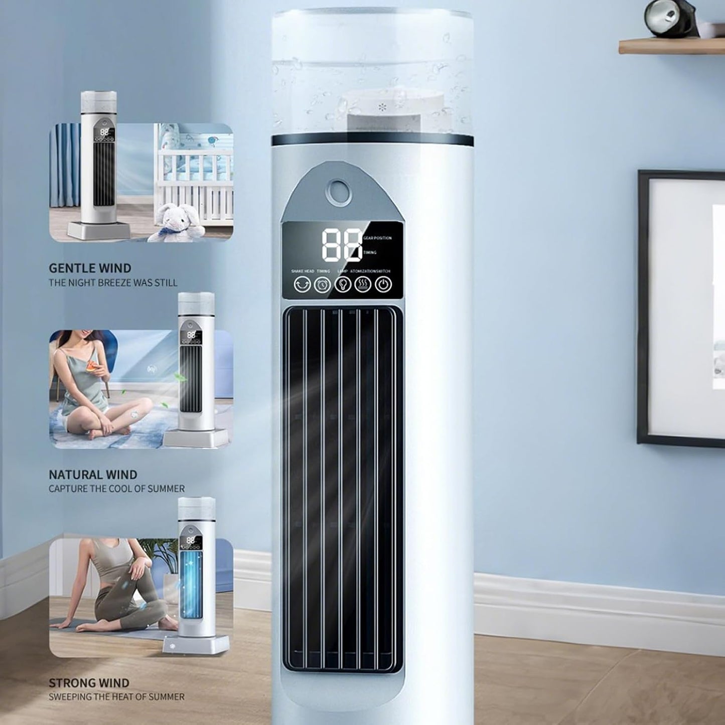 GENERIC Ventilateur D'air Froid, Ventilateur D'air Frais | Refroidisseur Oscillant Silencieux Sans Pales Avec Télécommande Et Réservoir D'eau, Humidificateur à 6 Vitesses Pour Chambre à Coucher, Bureau