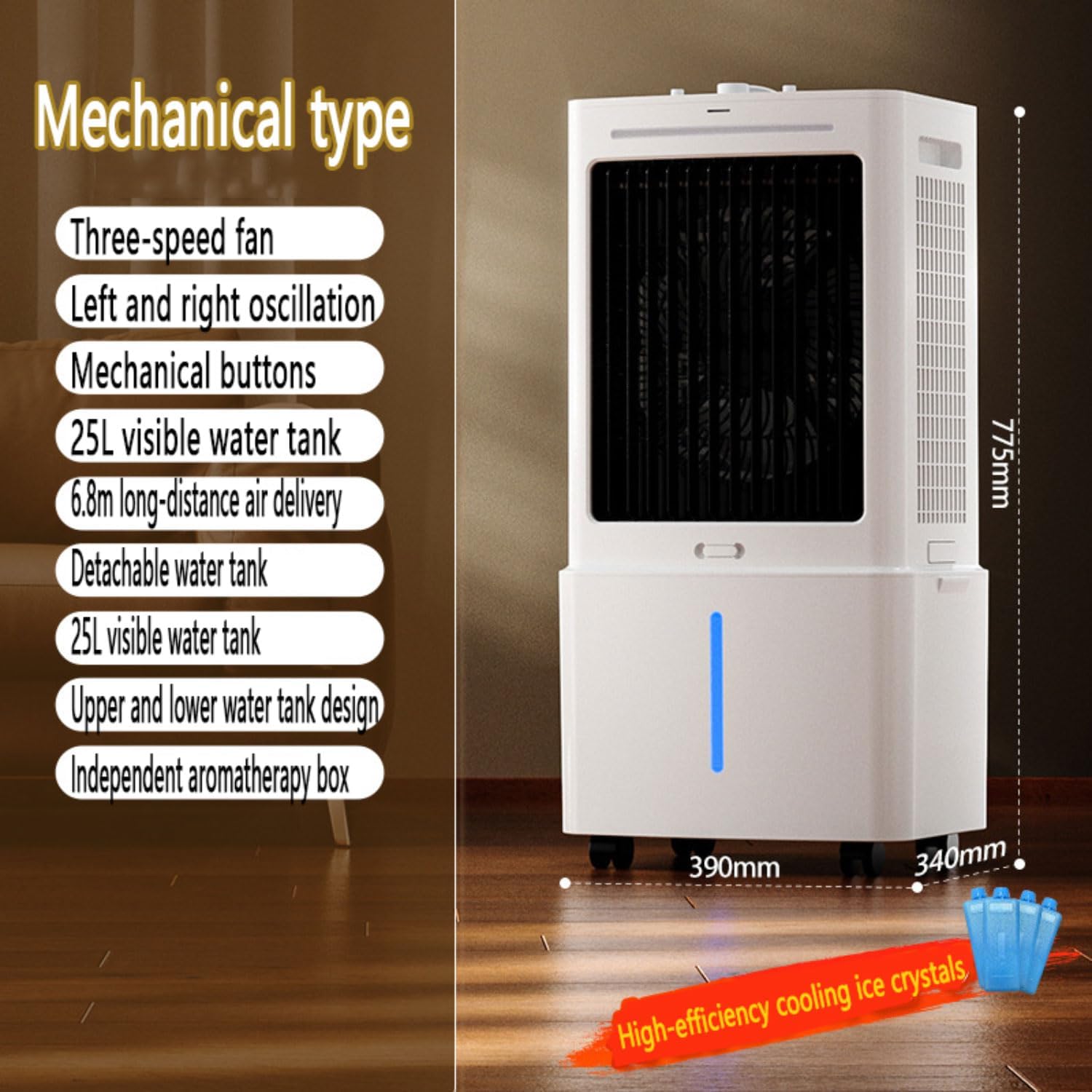  Refroidisseur Par évaporation Avec 3 Vitesses Ventilateur Portable Mobile Sans Évacuation Réservoir D’Eau 25L Minuterie12H Silencieux Climatiseur Mobile Portable Pour Appartement Chambre
