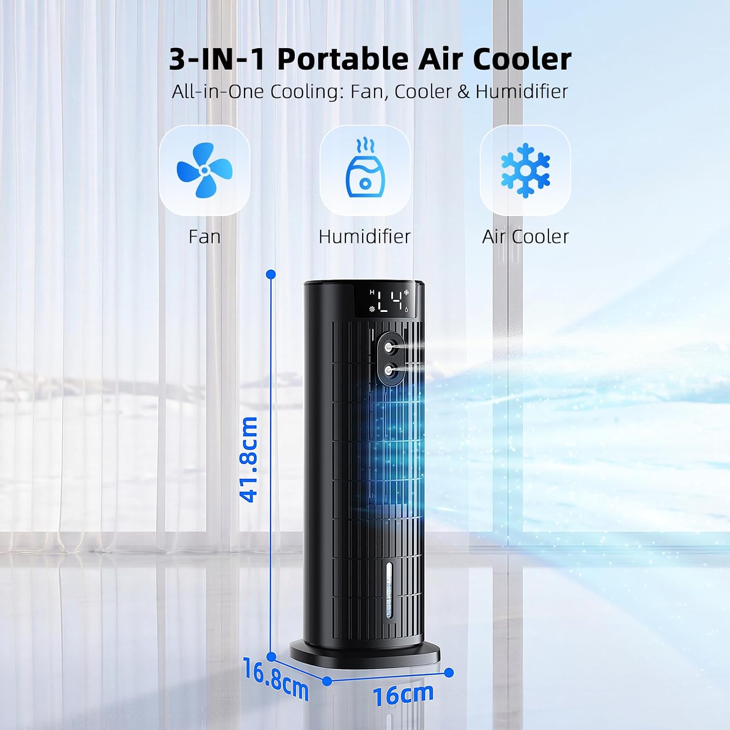  Climatiseur Portable, Refroidisseur D'air Portable, Mini Climatiseur Mobile Avec Réservoir D'eau, Mode De Pulvérisation, Minuterie, Vitesses De Ventilateur, Pour Chambre à Coucher, Bureau, Cuisine