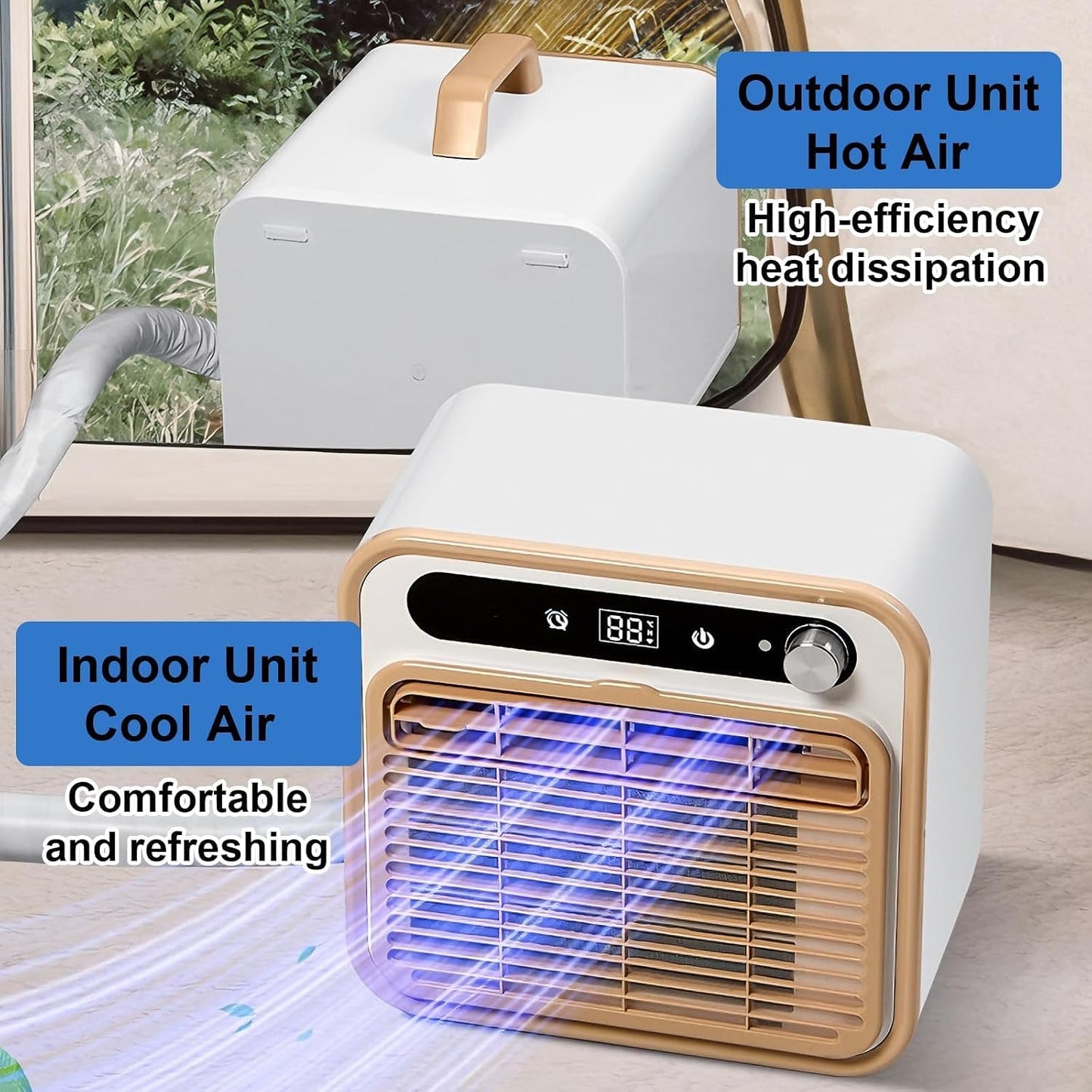 GENERIC Climatiseur Portable Split Silencieux, Unité De Climatisation 5000 Btu Pour Camping Avec Wifi Et Télécommande, Débit D'air De 130 M³/h, Minuterie 12 H, Adapté à Diverses Utili 1-meter Connecting Pipe