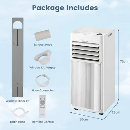  COSTWAY Climatiseur Mobile Silencieux 7000 BTU 2,1kW Wifi, 4 EN 1, Refroidissement, Déshumidificateur, Ventilateur, Mode Sommeil, Minuterie 24 H, Télécommande, Pour Chambre Jusqu'à 32,5 M²