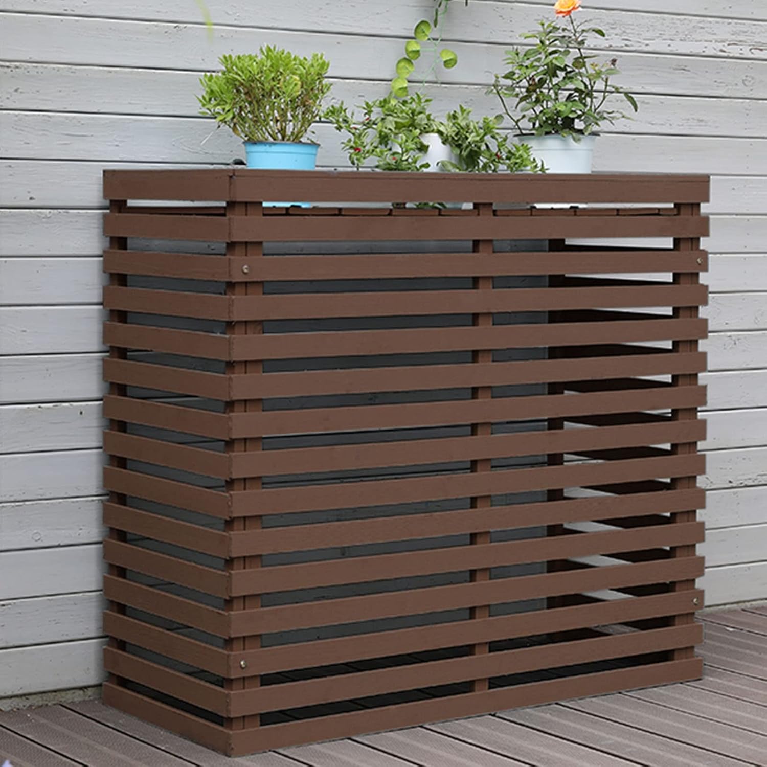  Housse De Protection En Bois Pour Climatiseur – Clôture De Protection Extérieure Pour Pompe à Chaleur Et Unités De Climatisation élégante Et Design Pour Dissimuler Les Unités De Climatisation