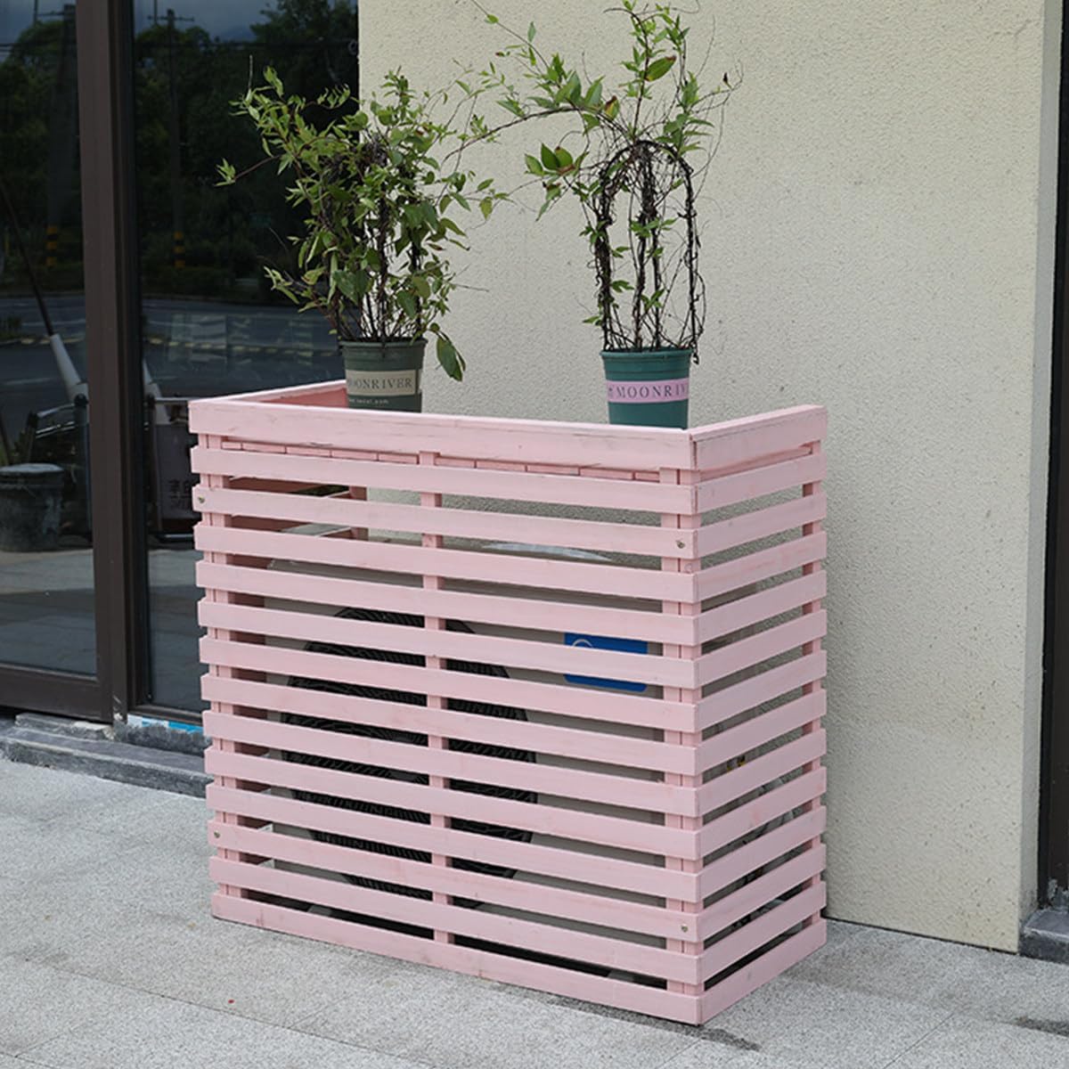 GENERIC Housse De Protection Pour Climatiseur D'extérieur En Bois Massif Avec Persiennes Et Support De Fleurs Résistant Aux Intempéries 85 X 35 X 80 Cm Pour Décoration De Terrasse Et De Jardin