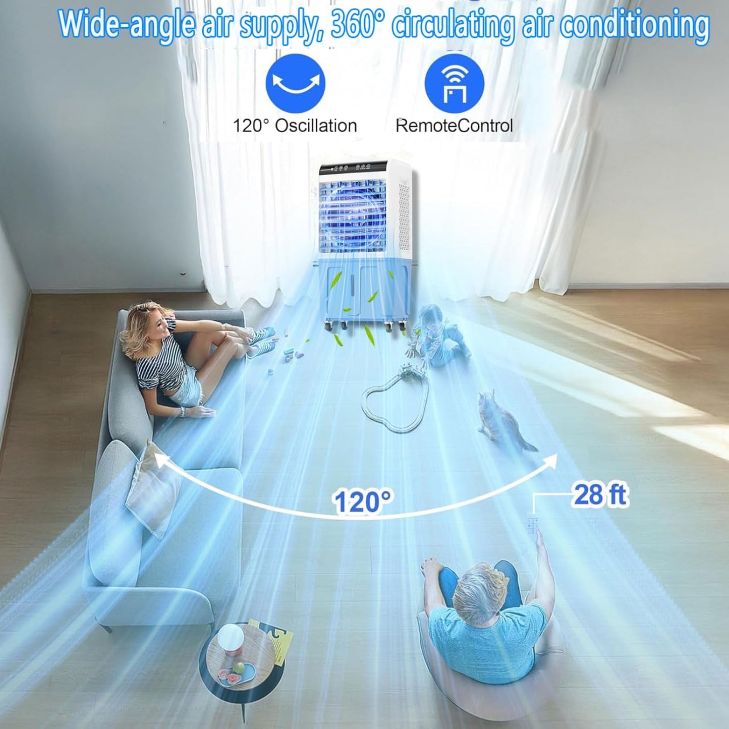 GENERIC Réservoir De Refroidisseur évaporatif 40L, Climatisation Portable Avec Télécommande, Pivotant à 120°, Calme Jusqu'à 40dB, Idéal Pour Le Garage, La Cour Et Le Commerce, Aucun Tuyau Requis