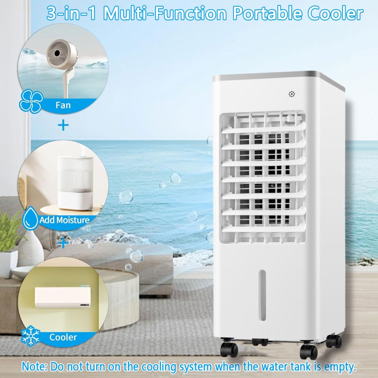 GENERIC Climatiseur Portable 3-en-1 Refroidisseur D'air évaporatif Et Télécommande 3 Vitesses De Ventilateur 90°Oscillation Automatique 8Hour Minuterie Et Sleep Refroidissement Ventilateur Humidification Pour