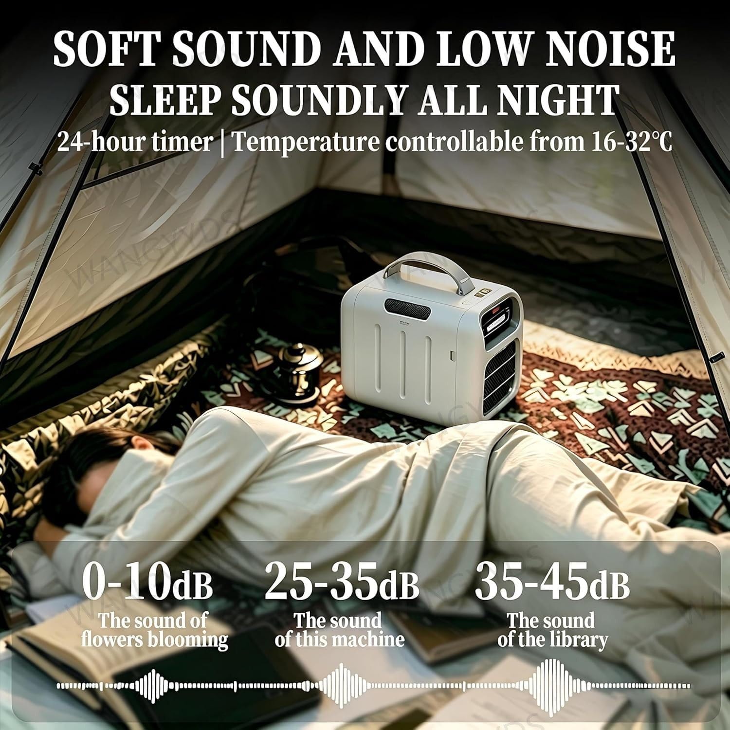  Climatiseur Portable Pour Camping Et Voyages Extérieurs, Double Tuyau, 4700 BTU, 420W, Silencieux 45 DB. Refroidissement, Chauffage Et Déshumidification, Sans Évacuation, Pour Caravanes, Camping-cars