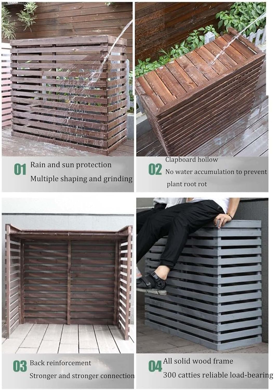 GENERIC Housse De Protection En Bois Pour Climatiseur Central Résistant Aux Intempéries Avec écran De Clôture En Bois Massif De Qualité Supérieure