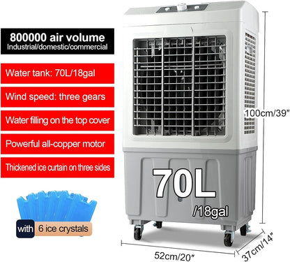  Climatiseur à évaporation, Refroidisseur D'air à Oscillation De 120°, 3 Vitesses De Vent Pour Une Utilisation En Intérieur Et En Extérieur