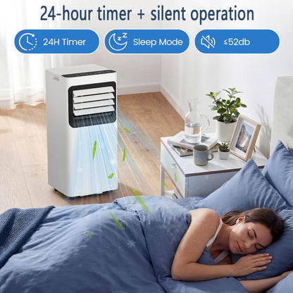  Climatisation Portable Refroidit Jusqu'à 350 Sq.Ft., Smart AC Avec Télécommande, Ventilateur Silencieux, Modes De Sommeil, Minuterie 24H, Kits De Fenêtre Pour La Maison Ou Le Bureau