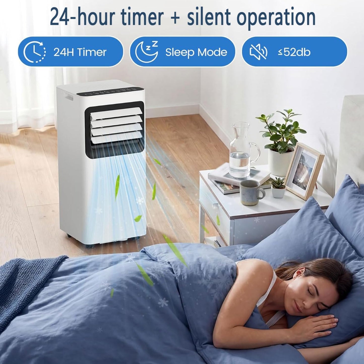  Climatiseur Portable Unité Intelligente Intelligente Avec Déshumidificateur Cool Et Modes Ventilateur Pour La Pièce Jusqu'à 350 Pieds Carrés, Télécommande, Minuterie 24 Heures, Kit D'installation