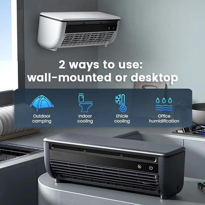 Wireless Charging Air Conditioner, 2025 Nouveau Climatiseur Mural Portable Sans Perçage, Climatiseur Mobile Avec 3 Vitesses & Télécommande, Refroidisseur D'air Pour Cuisine, Chambre (Noir)