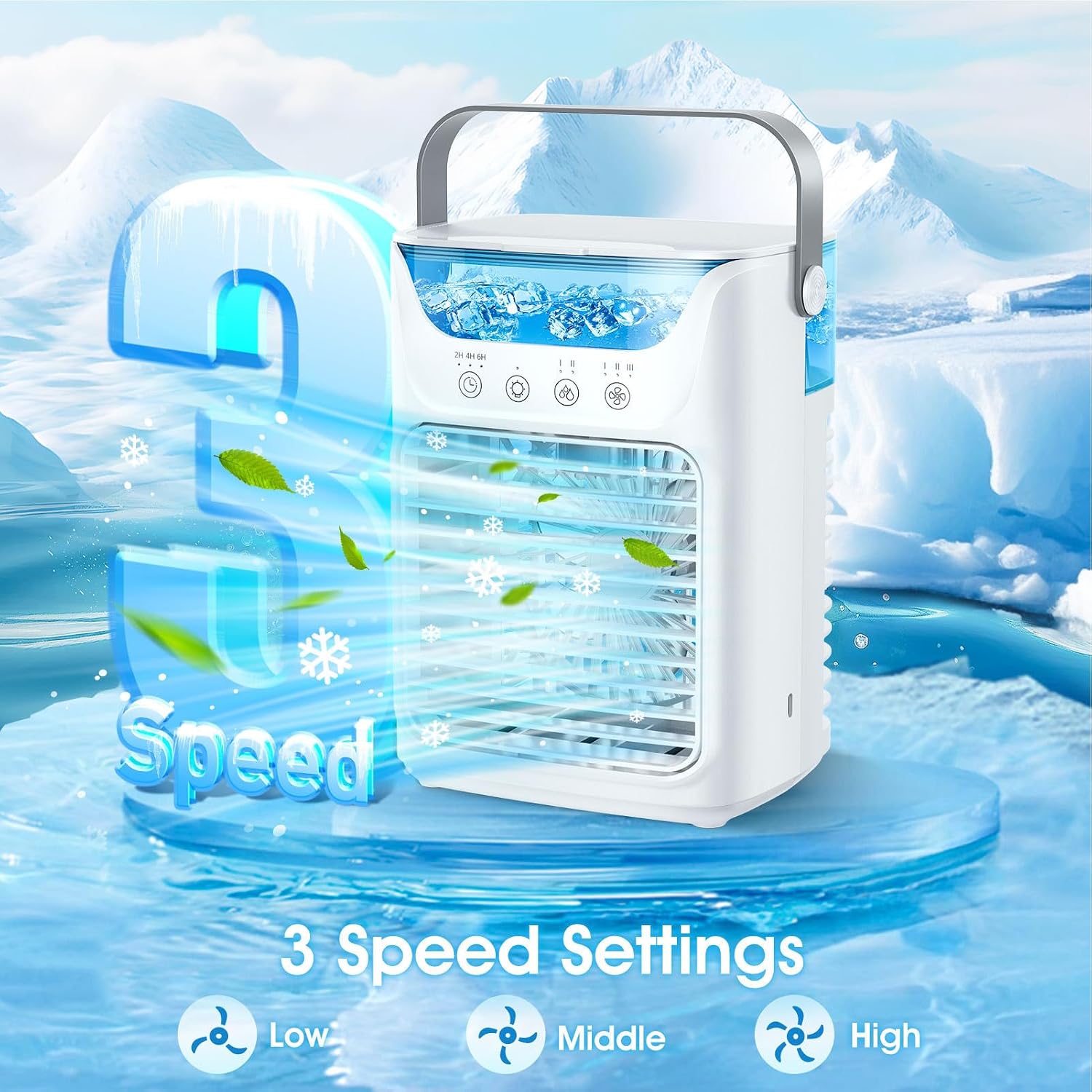  Fockety Climatiseur Portable, 4 Sur 1 Refroidisseur D'air évaporatif Avec 3 Vitesses, 2/4 / 6H Timer, 2 Brume Et 7 Nuits, 700 ML Ventilateur De Refroidissement Pour Chambre, Maison,